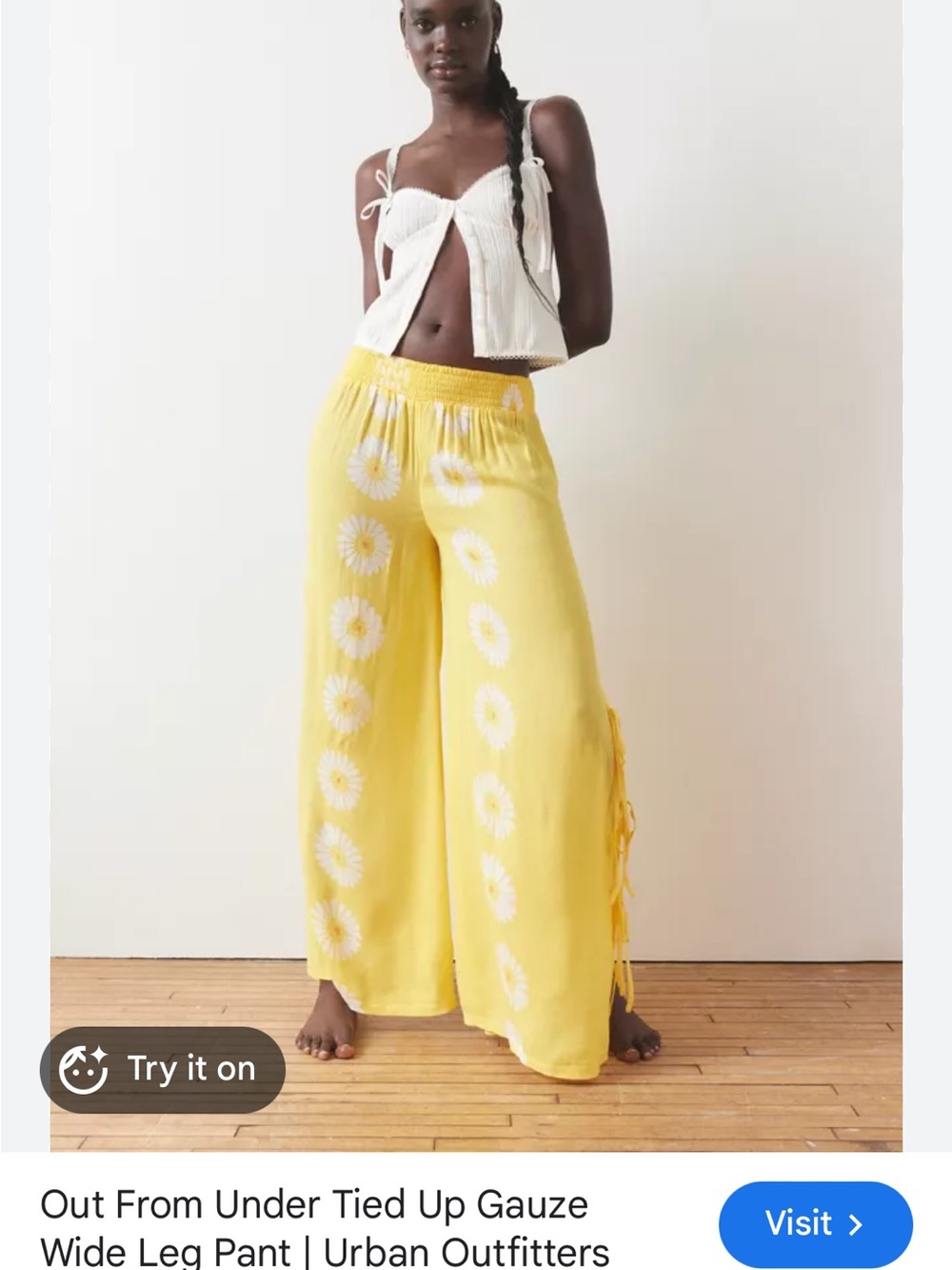Urban Outfitters Yellow Wide Leg Daisy Print Pants
